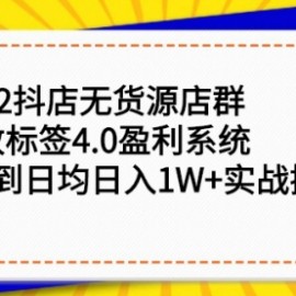 2022抖店无货源店群，极致标签4.0盈利系统：从0到日均日入1W+实战操作