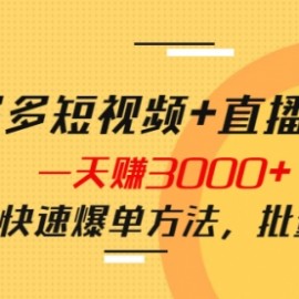 拼多多短视频+直播带货，一天赚3000+独家快速爆单方法，批量起号