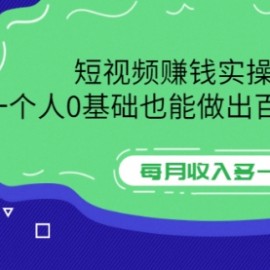 短视频赚钱实操课，一个人0基础也能做出百万播放量，每月收入多一个0