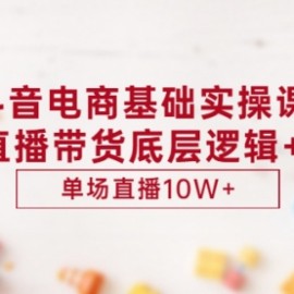 抖音电商基础实操课，抖音直播带货底层逻辑+方法 单场直播10W+（价值980）