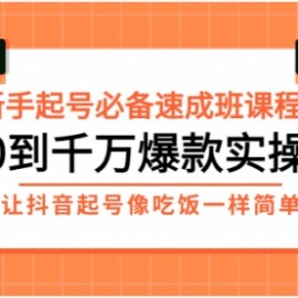 新手起号必备速成班课程：0到千万爆款实操，让抖音起号像吃饭一样简单