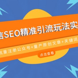 微信SEO精准引流玩法实战班，批量注册公众号+量产原创文+关键词霸屏