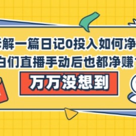 详细拆解一篇日记0投入如何净赚百万，小白们直接手动后也都净赚10万