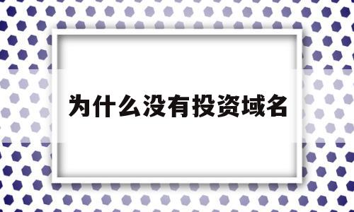 为什么没有投资域名(域名已经无投资价值了)