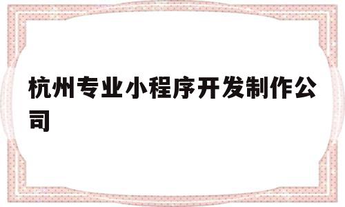 杭州专业小程序开发制作公司(杭州专业小程序开发制作公司有哪些)