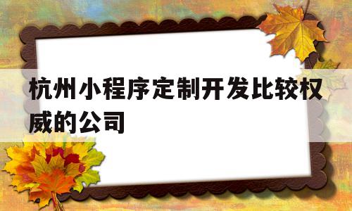 杭州小程序定制开发比较权威的公司(杭州小程序定制开发比较权威的公司是哪家)